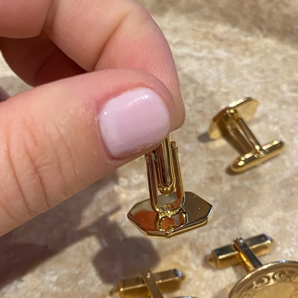 1 pair 12K gold filled cufflinks and 1 pair unmarked estate sale cufflinks